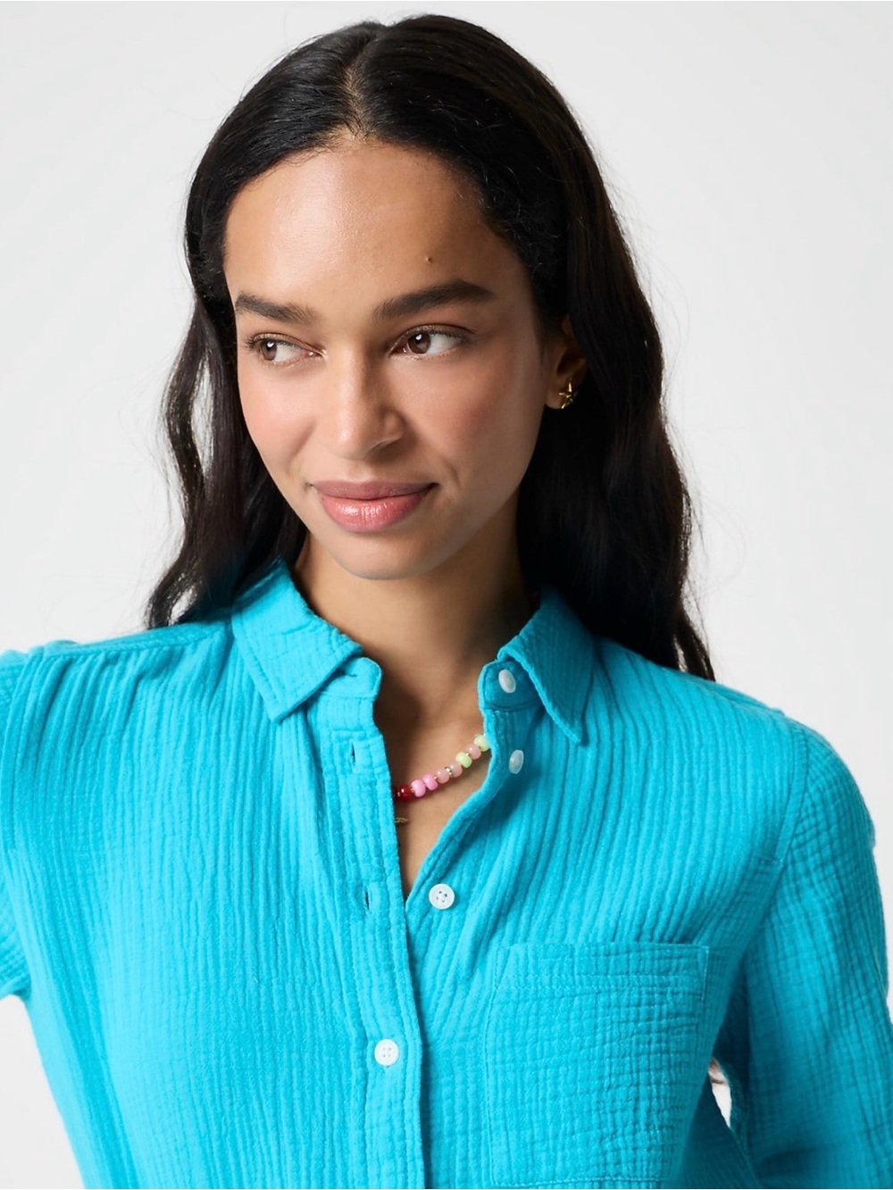 NWT J.Crew Factory Double Gauze Button Up Shirt Turquoise Teal PS